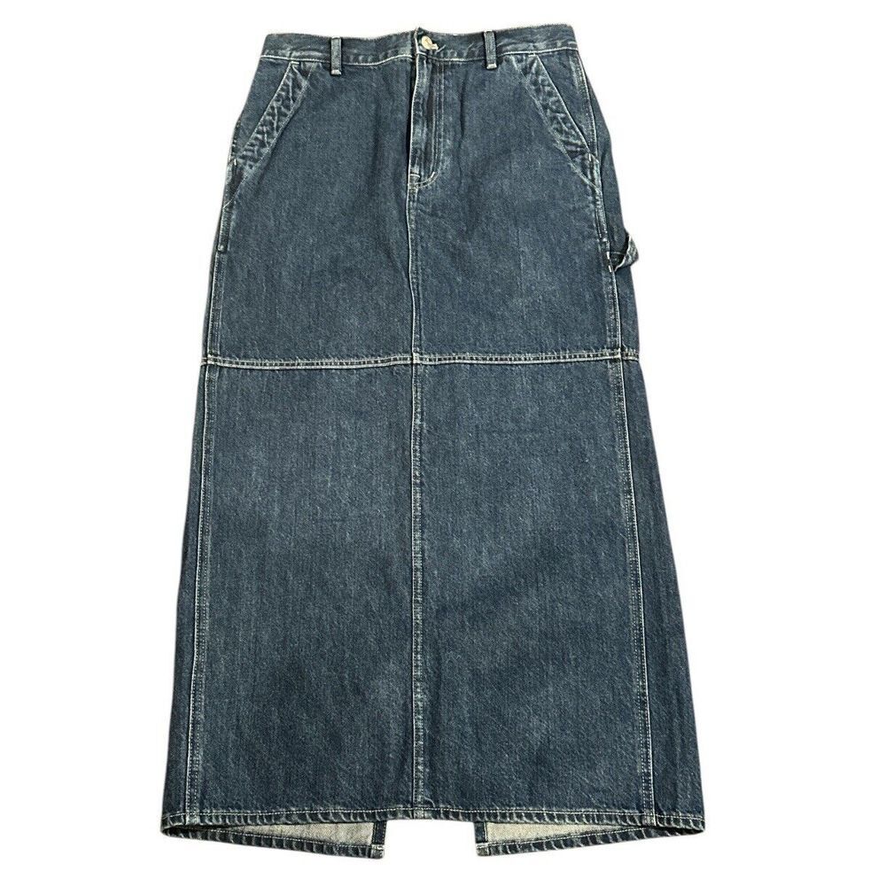 Madewell Maxi Skirt Women 27 Blue Handlon Carpenter Long  Denim Skirt Back Split